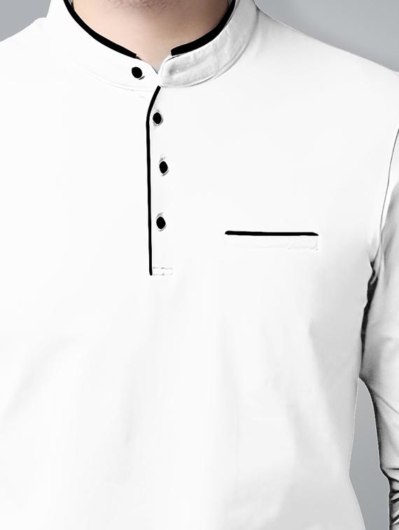 mandarin neck contrast piping solid t-shirt - 18507575 - Zoom Image - 2