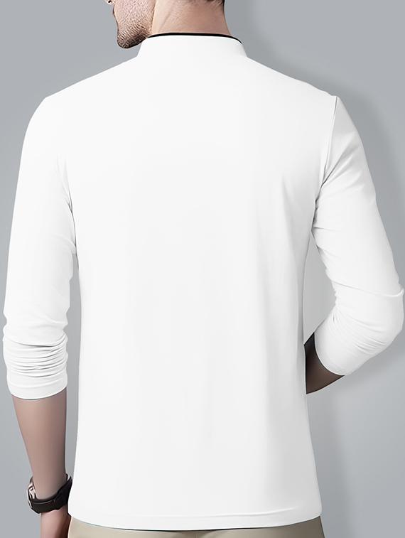mandarin neck contrast piping solid t-shirt - 18507575 - Zoom Image - 3