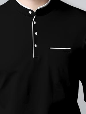 mandarin neck contrast piping solid t-shirt - 18507607 - Standard Image - 3