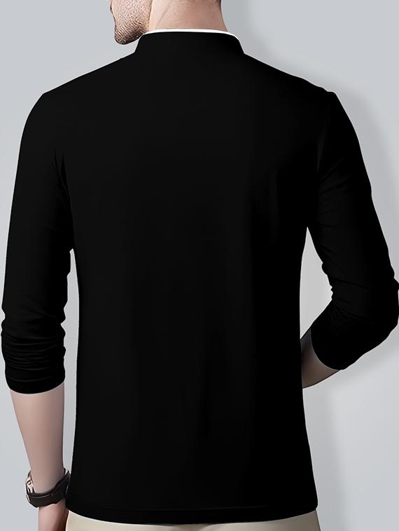 mandarin neck contrast piping solid t-shirt - 18507607 - Zoom Image - 2