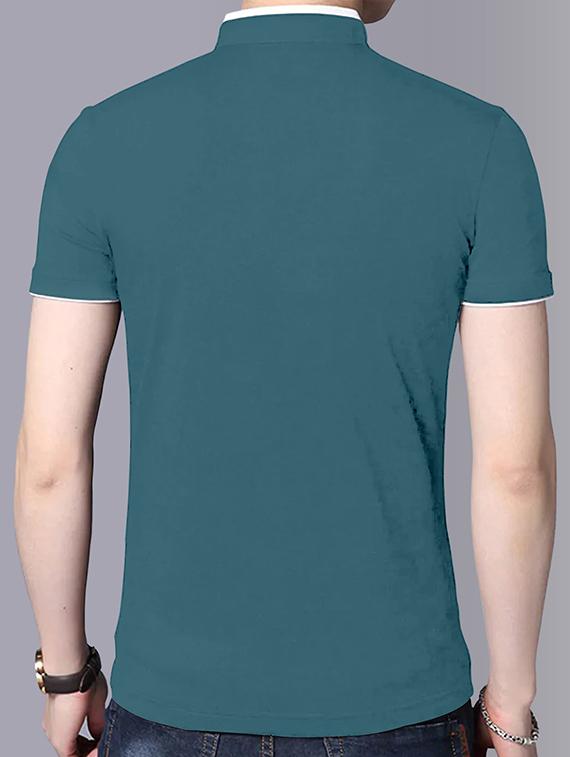 mandarin neck contrast piping solid t-shirt - 18507616 - Zoom Image - 2