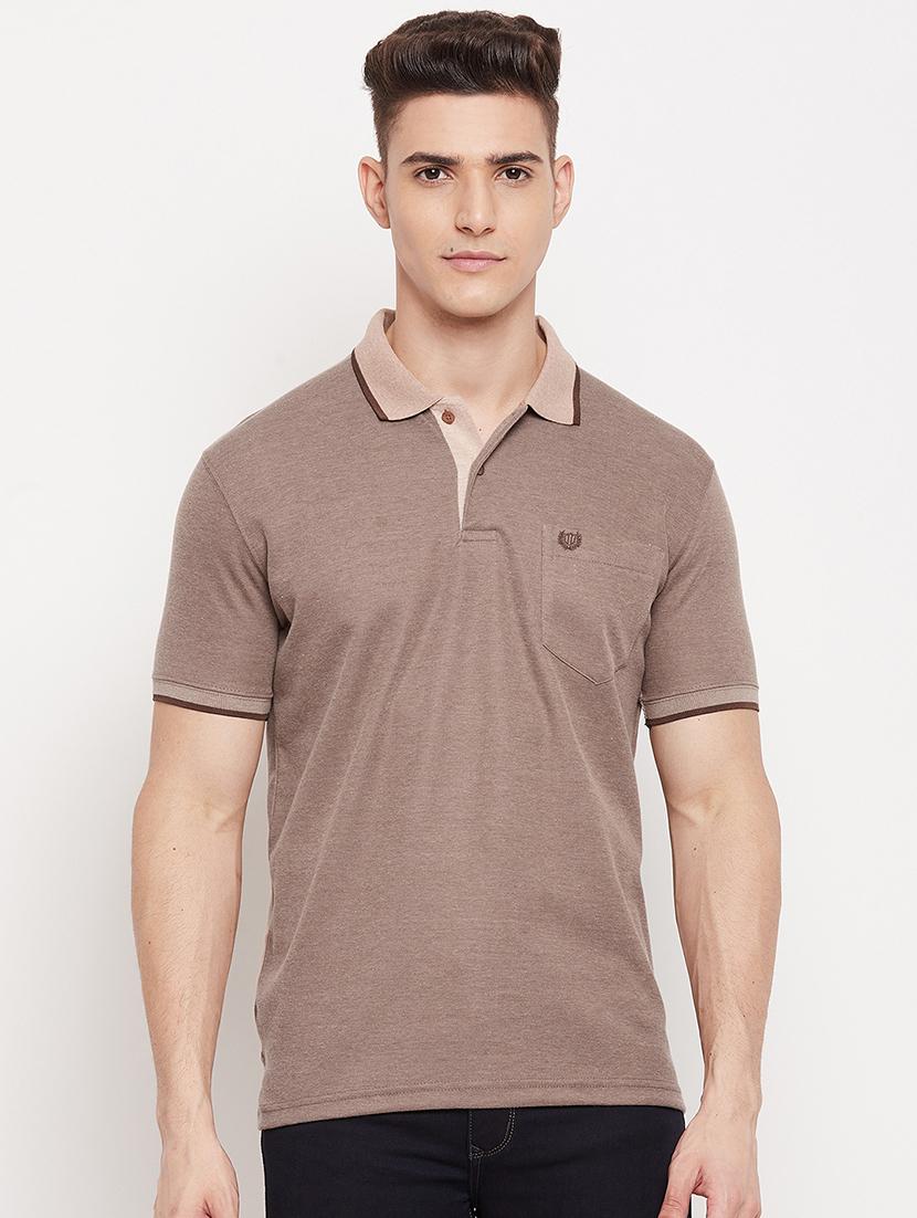 brown solid polo t-shirt - 18508009 - Zoom Image - 1