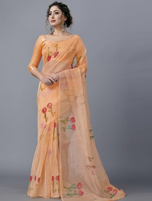 printed organza saree with blouse - 18509854 - Standard Image - 1