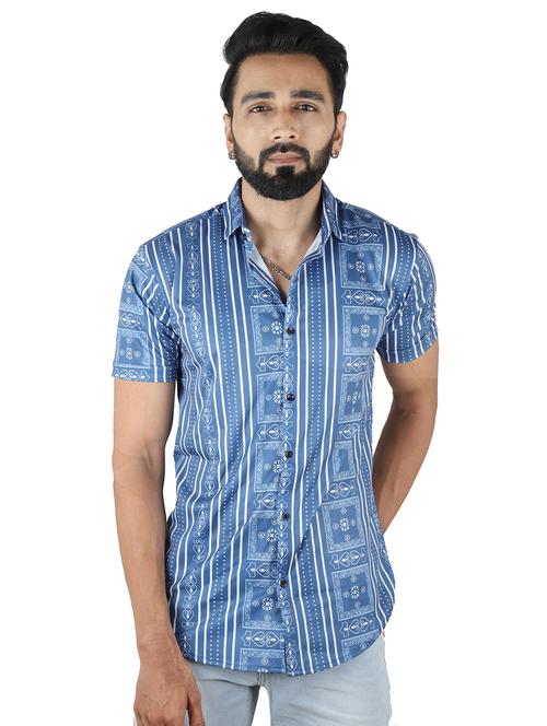 blue printed casual shirt - 18509868 - Standard Image - 1