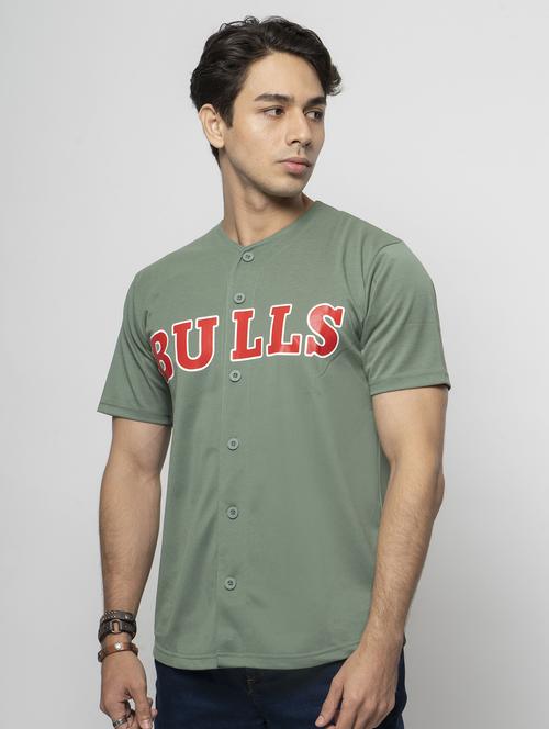 olive typography printed collarless casual shirt - 18512530 - Standard Image - 1