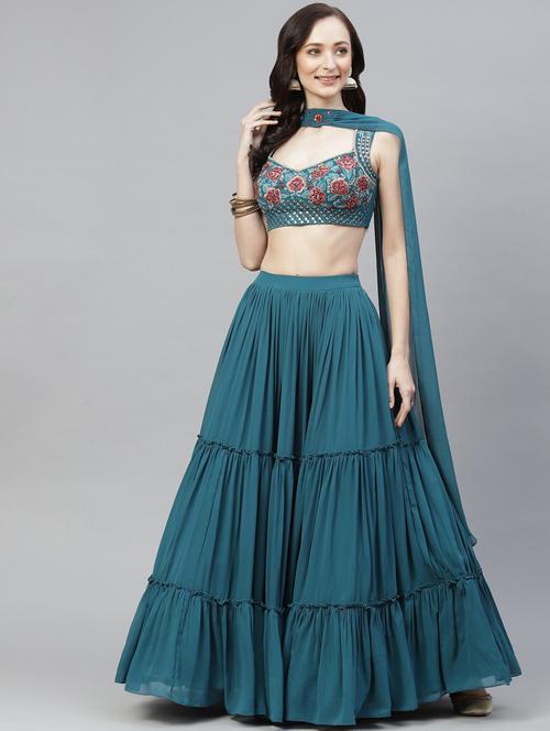 embroidered semi-stitched lehenga choli with dupatta - 18514485 - Standard Image - 1