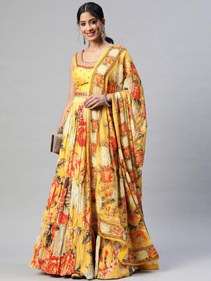 floral printed semi-stitched lehenga choli with dupatta - 18514497 - Standard Image - 2