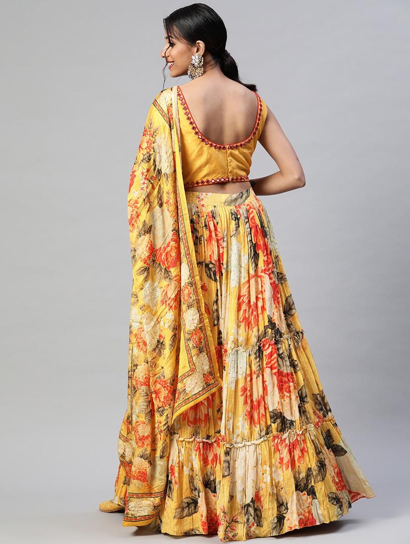 floral printed semi-stitched lehenga choli with dupatta - 18514497 - Zoom Image - 3