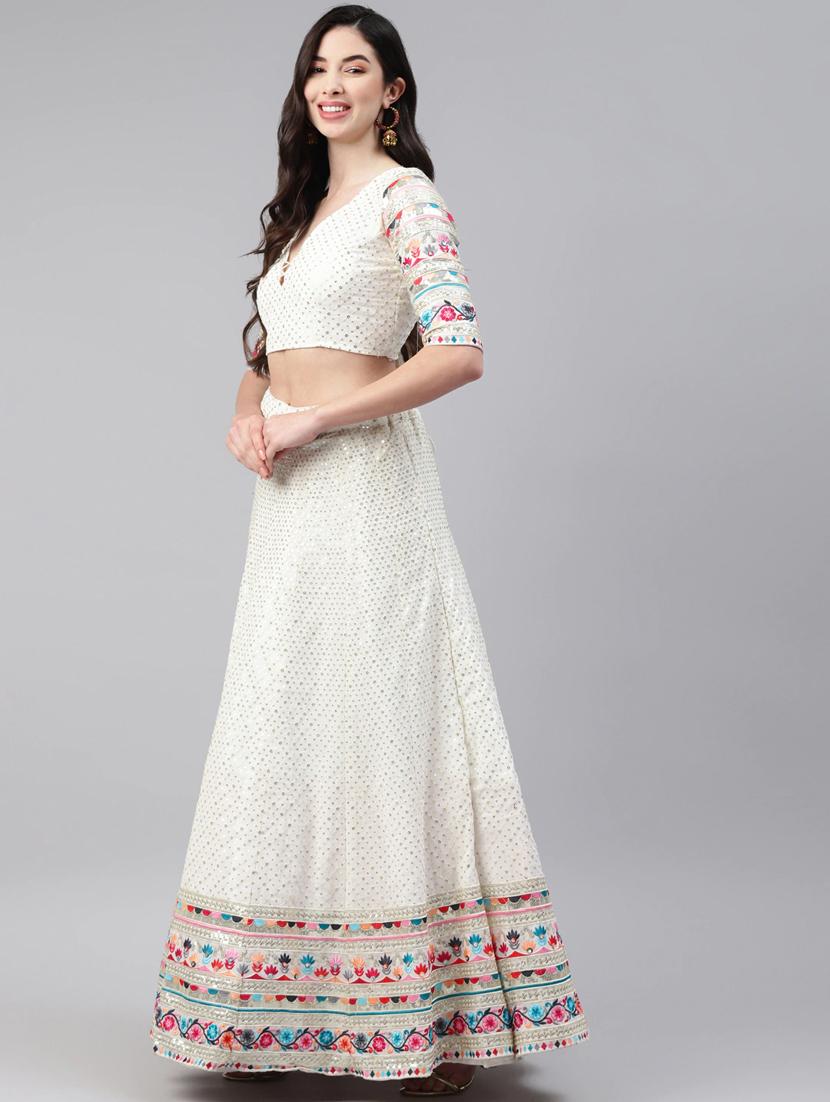 embroidered semi-stitched lehenga choli with dupptta - 18514515 - Zoom Image - 2
