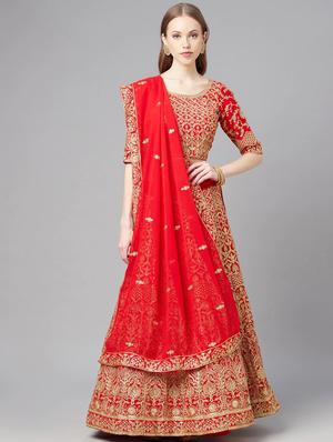 embroidered semi-stitched lehenga choli with dupptta - 18514517 - Standard Image - 2