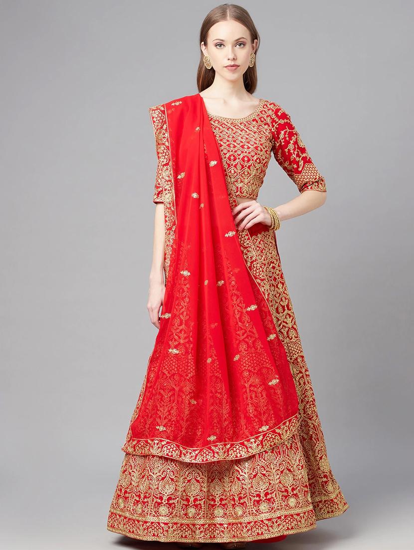 embroidered semi-stitched lehenga choli with dupptta - 18514517 - Zoom Image - 2