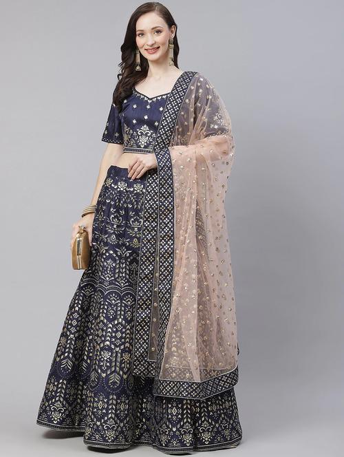 embroidered semi-stitched lehenga & blouse with dupatta - 18514561 - Very Small Image - 1