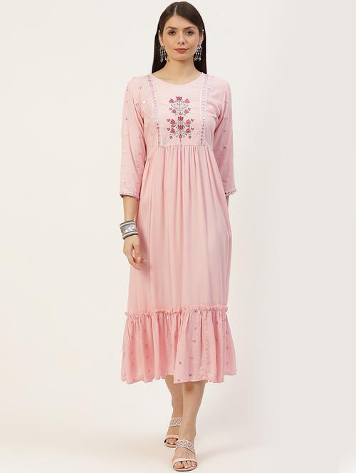yoke embroidered tiered ethnic dress - 18515111 - Standard Image - 1
