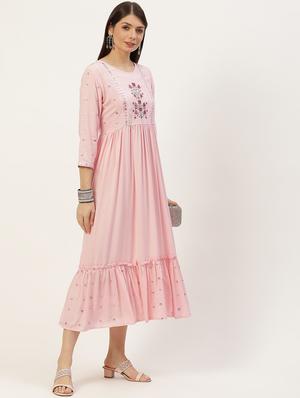 yoke embroidered tiered ethnic dress - 18515111 - Standard Image - 2