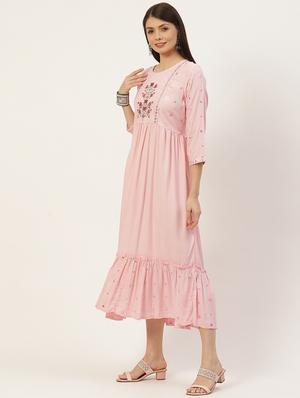 yoke embroidered tiered ethnic dress - 18515111 - Standard Image - 3