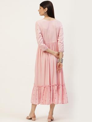 yoke embroidered tiered ethnic dress - 18515111 - Standard Image - 4