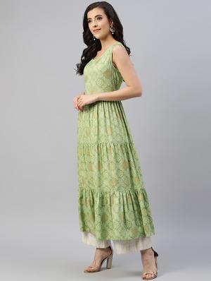 foil printed kurta with embroidered jacket - 18515768 - Standard Image - 2