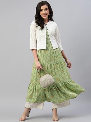 foil printed kurta with embroidered jacket - 18515768 - Standard Image - 4