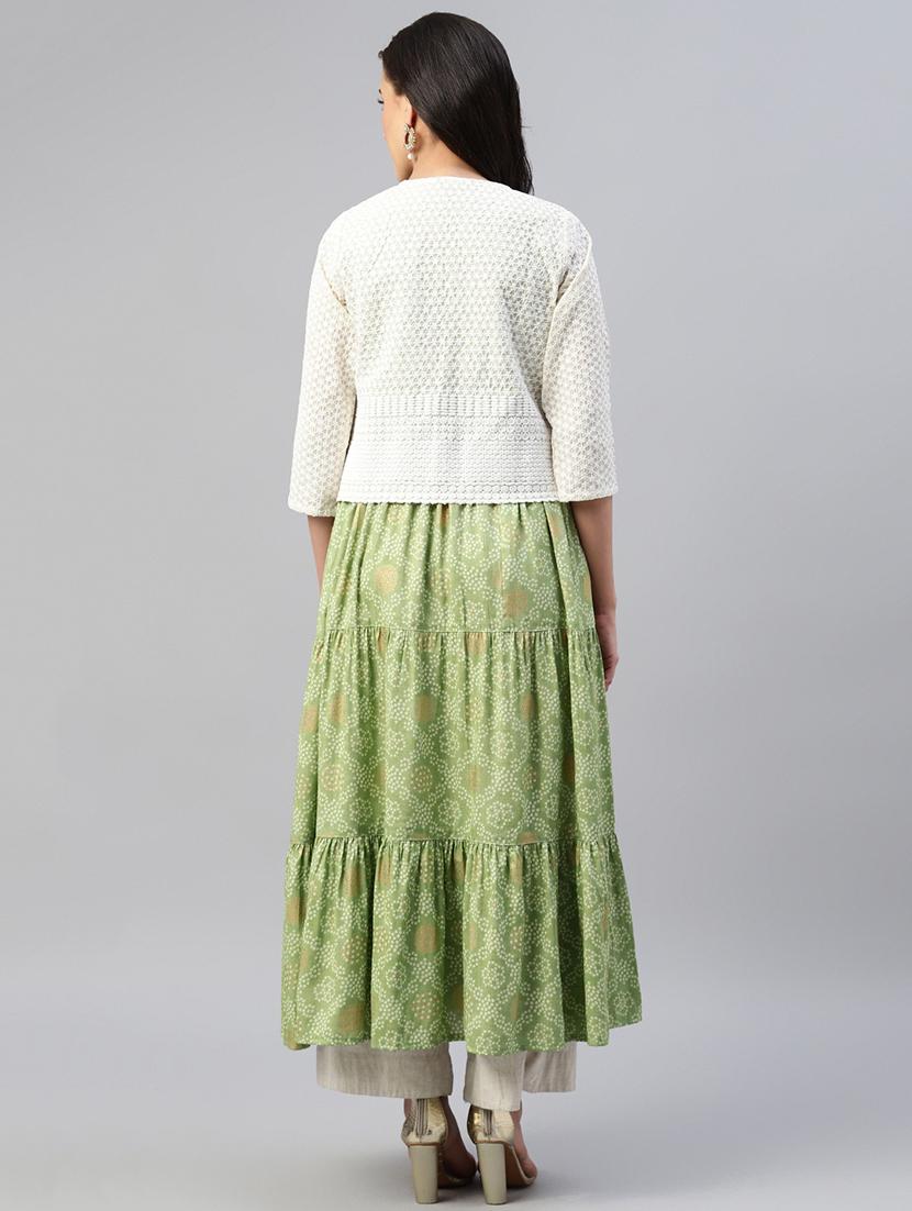 foil printed kurta with embroidered jacket - 18515768 - Zoom Image - 3