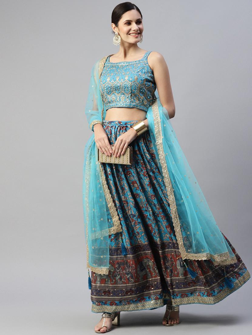 floral semi-stitched lehenga and choli with dupatta - 18515803 - Zoom Image - 4