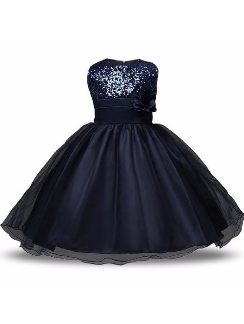 girls round neck embellished flared frock - 18517117 - Standard Image - 1