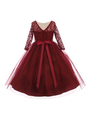 girls round neck lace detailed flared party gown - 18517413 - Standard Image - 2