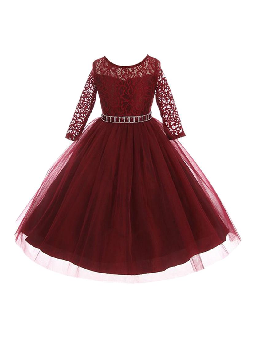 girls round neck lace detailed flared party gown - 18517413 - Zoom Image - 1