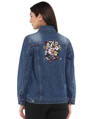 embroidered back light washed denim jacket - 18519213 - Standard Image - 3