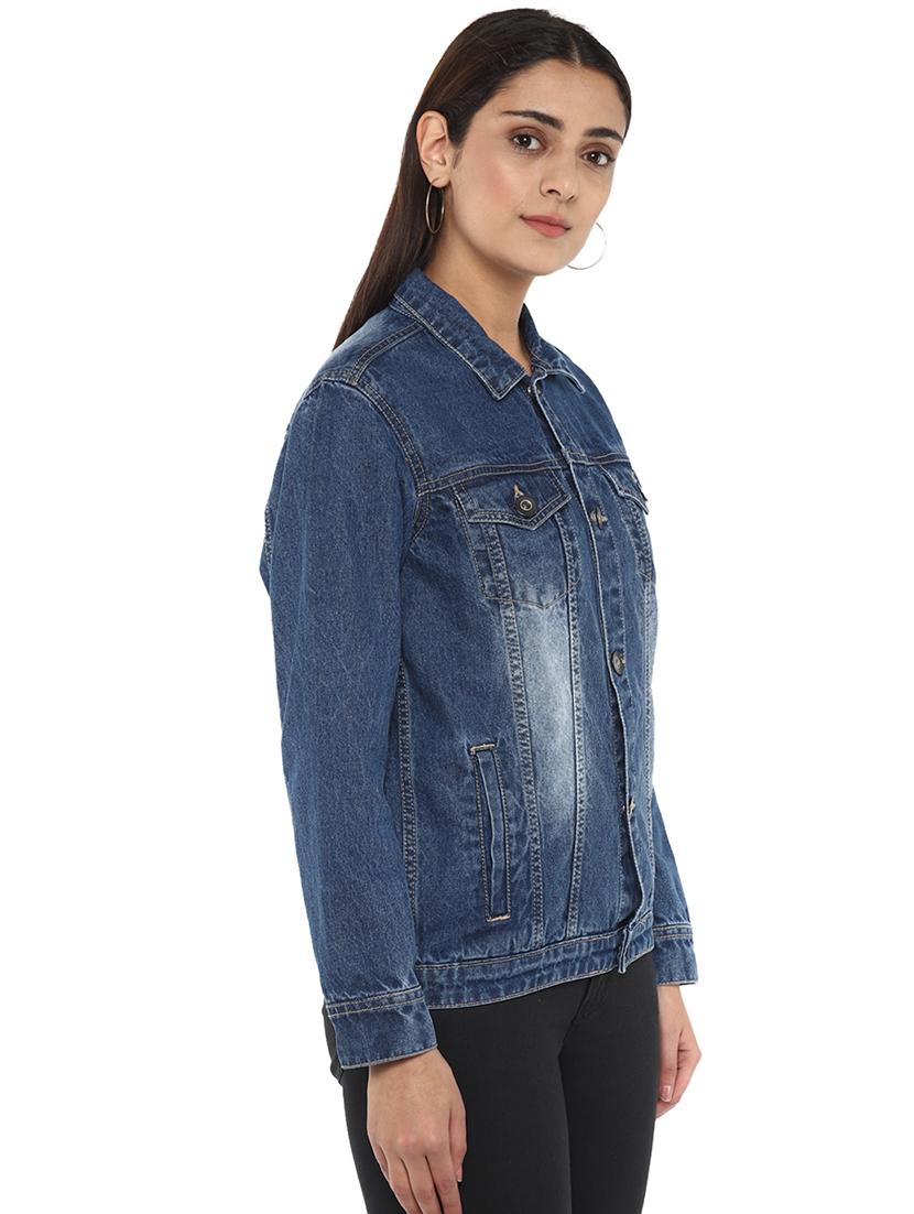 embroidered back light washed denim jacket - 18519213 - Zoom Image - 2