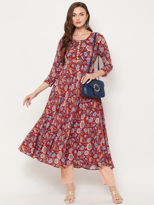 floral print flared kurta - 18519396 - Standard Image - 1