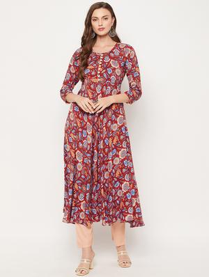 floral print flared kurta - 18519396 - Standard Image - 2