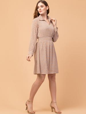 shirt collar printed a-line dress - 18519707 - Standard Image - 2