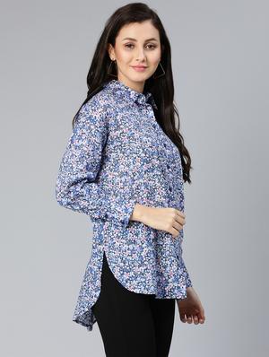 long sleeved floral high low shirt - 18523661 - Standard Image - 3