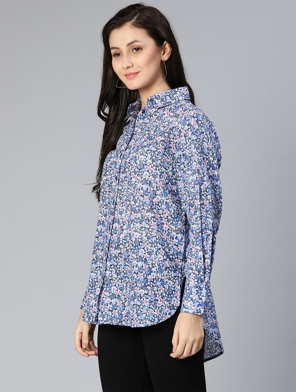 long sleeved floral high low shirt - 18523661 - Zoom Image - 2