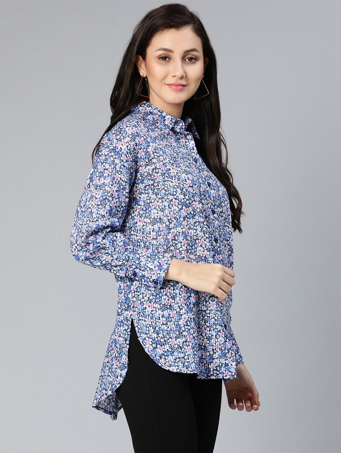 long sleeved floral high low shirt - 18523661 - Zoom Image - 3