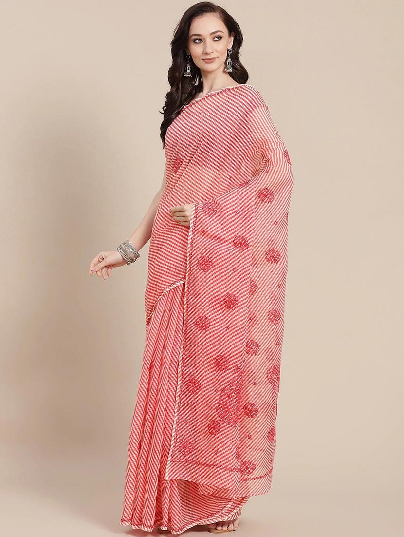 ada hand-embroidered pink kota leheriya saree with chikankari work with blouse - 18524388 - Zoom Image - 1