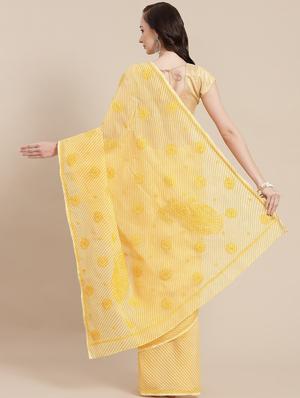 ada hand-embroidered yellow kota leheriya saree with chikankari work with blouse - 18524407 - Standard Image - 2
