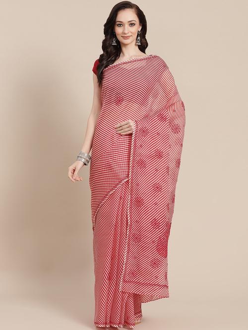 ada hand-embroidered red kota leheriya saree with chikankari work with blouse - 18524409 - Standard Image - 1