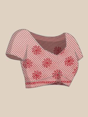 ada hand-embroidered red kota leheriya saree with chikankari work with blouse - 18524409 - Standard Image - 3
