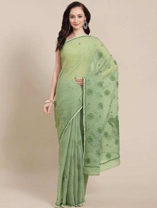 ada hand-embroidered green kota leheriya saree with chikankari work with blouse - 18524410 - Standard Image - 1