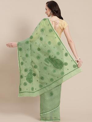 ada hand-embroidered green kota leheriya saree with chikankari work with blouse - 18524410 - Standard Image - 2