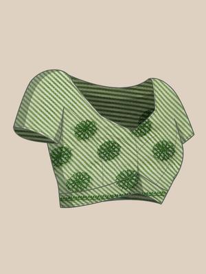 ada hand-embroidered green kota leheriya saree with chikankari work with blouse - 18524410 - Standard Image - 3