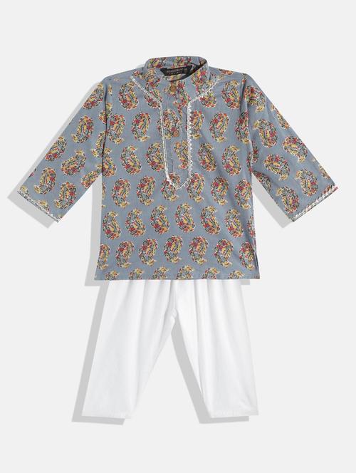 boys grey printed kurta pyjama set - 18524445 - Standard Image - 1