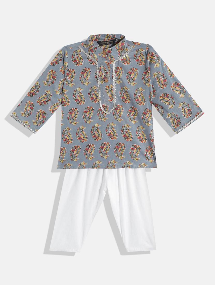boys grey printed kurta pyjama set - 18524445 - Zoom Image - 1