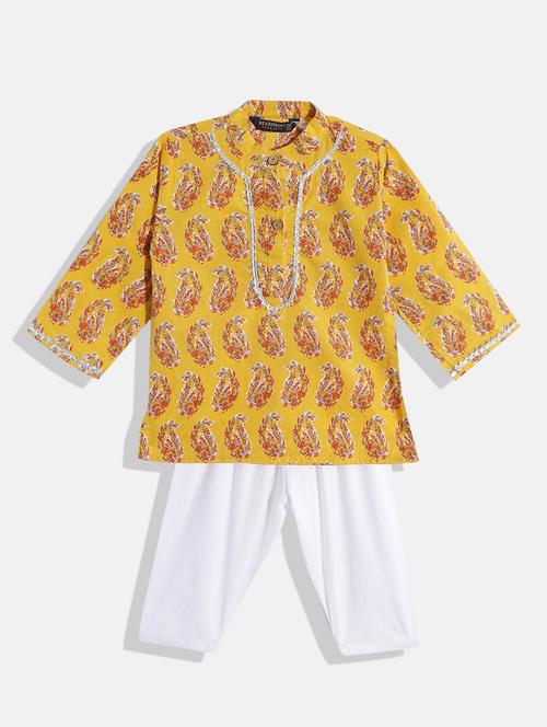 boys yellow printed kurta pyjama set - 18524448 - Very Small Image - 1