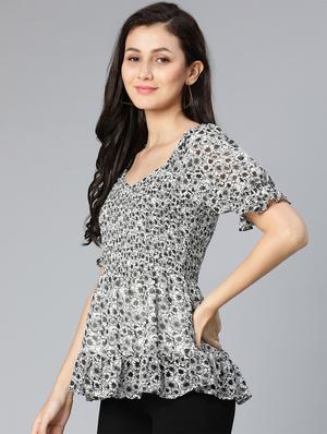 puff sleeved smocked peplum top - 18524590 - Standard Image - 2