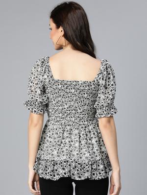 puff sleeved smocked peplum top - 18524590 - Standard Image - 3