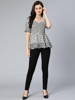 puff sleeved smocked peplum top - 18524590 - Standard Image - 4