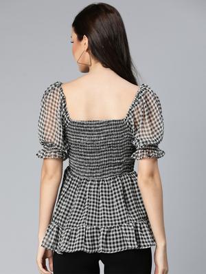 puff sleeved smocked peplum top - 18524591 - Standard Image - 3