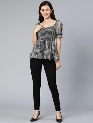 puff sleeved smocked peplum top - 18524591 - Standard Image - 4